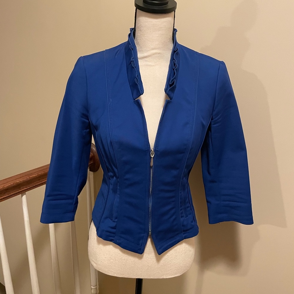 Royal Blue Zip Front Jacket 3/4 sleeves